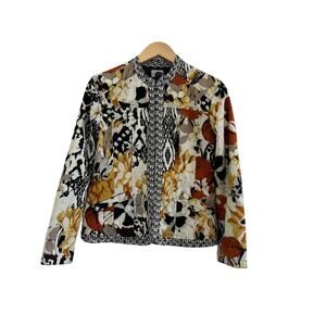 Chicos Floral Abstract Jacket Coat Womens Size 1 Y2K Chic Artsy  Floral